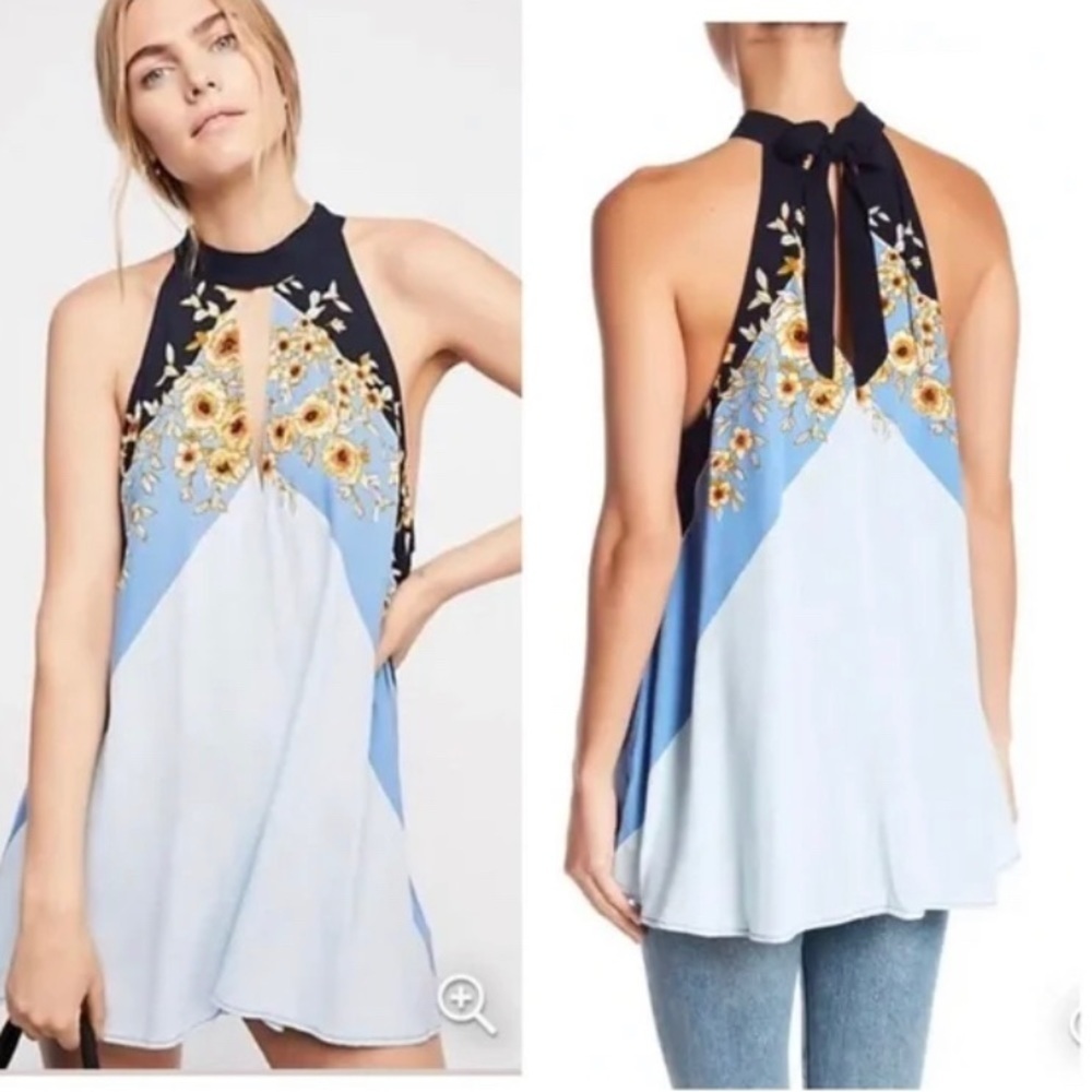 Free People beat of my heart sunflower boho halter keyhole tunic dress size S